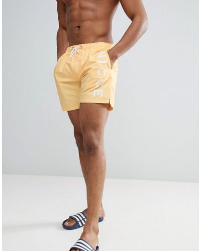 Nicce London Nicce Swim Shorts With Large Logo in Yellow for Men - Lyst
