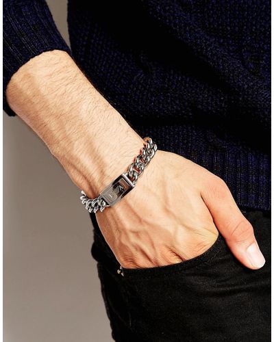 emporio armani bracelet mens black leather eagle logo