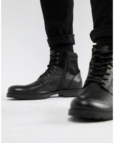 Jack & Jones Leather Boot in Black for Men - Lyst