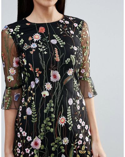 Lipsy Synthetic Floral Embroidered Shift Dress in Black - Lyst