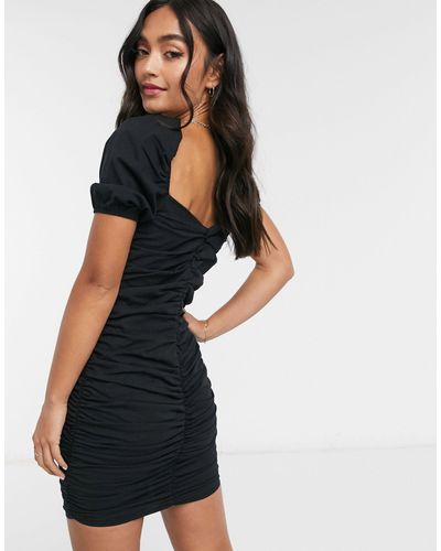 Vestido negro con frunces Stradivarius de color Negro | Lyst