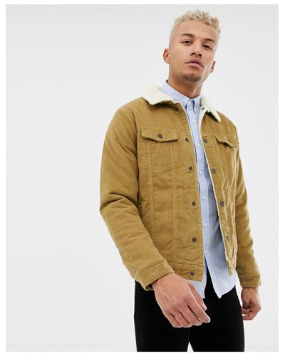 Pull&Bear Denim Borg Lined Cord Jacket In Tan in Beige (Natural 