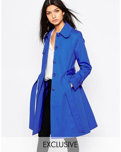 Helene Berman Cotton Single Ted, Royal Blue Womens Trench Coat