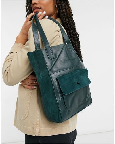 urbancode leather tote bolsa with suede pocket in black