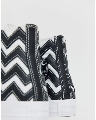 Converse Black And White Zig Zag Chuck Taylor Hi All Star Leather Voltage  Trainers | Lyst
