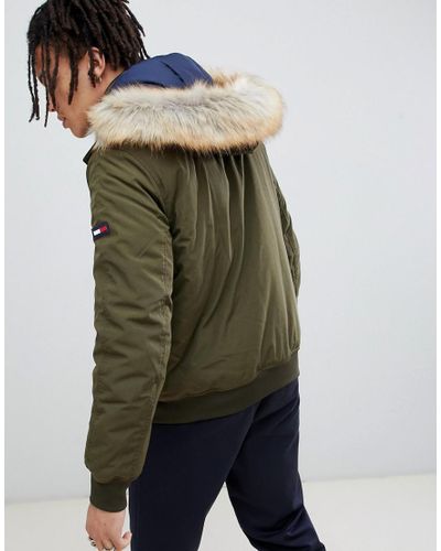 tommy hilfiger faux fur hood bomber jacket