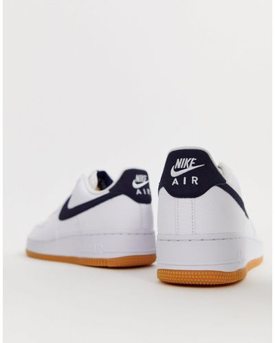 Nike Leather Air Force 1 Sneakers With Swoosh And Gum Sole in Navy (Blue)  for Men - Lyst