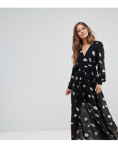 Vero Moda Chiffon Floral Maxi Dress in Black - Lyst