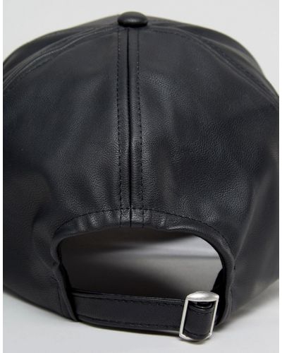 ASOS Leather Look Baseball Cap in Black - Lyst