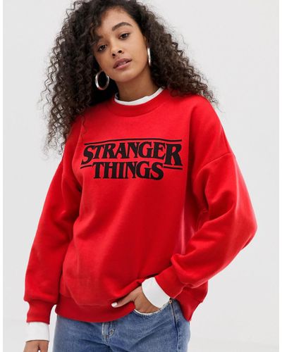 Pull\u0026Bear Denim Stranger Things Logo Sweatshirt in Orange | Lyst