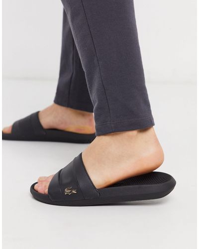 Sandalias negras con diseño Lacoste de Cuero de color Negro para hombre |  Lyst