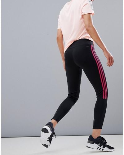 adidas Originals Running Response Three Stripe Leggings In Black And Pink -  Lyst