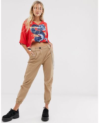 Pantaloni cargo beige con catenaBershka in Denim di colore Neutro | Lyst