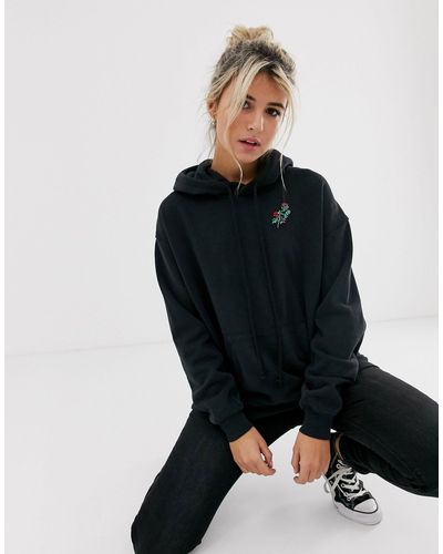 Levi's Denim Black Hoodie With Floral Embroidered Back Logo - Lyst