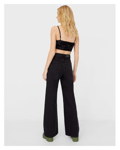 Stradivarius Super Wide Leg Jean in Black | Lyst
