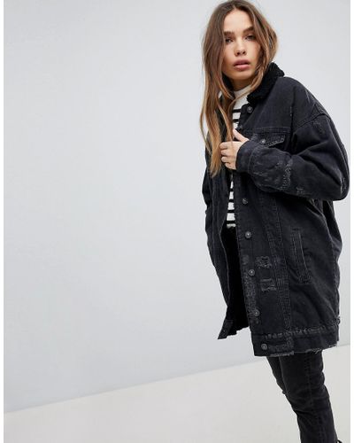 Pull\u0026Bear Longline Fur Collar Denim 