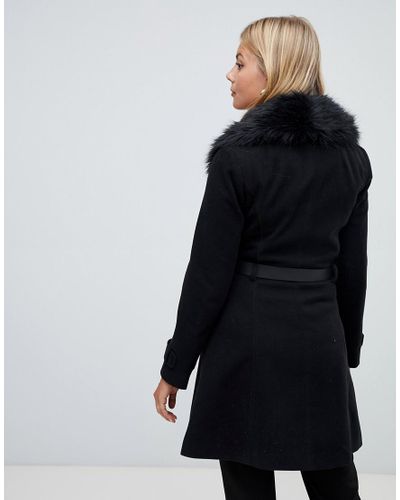 Miss Selfridge Belted Coat With Faux, Miss Selfridge Faux Fur Collar Belted Coat