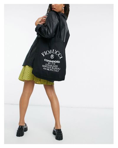 Fiorucci Cotton Logo Tote Bag in Black | Lyst