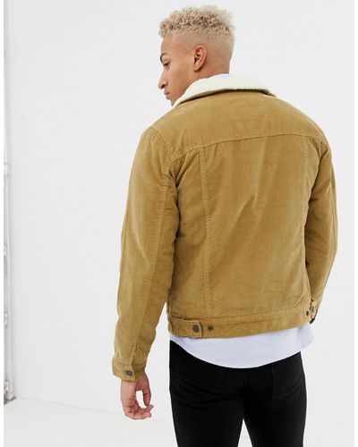 Pull&Bear Denim Borg Lined Cord Jacket In Tan in Beige (Natural 
