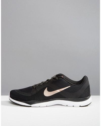 Nike Leather Flex 6 Trainers In Black And Metallic Gold - Lyst