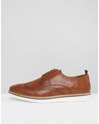 ASOS Brogue Shoes In Tan Leather With White Wedge Sole in Brown for Men -  Lyst