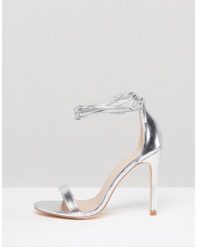 True Decadence Silver Ankle Tie Heeled Sandals in Metallic - Lyst