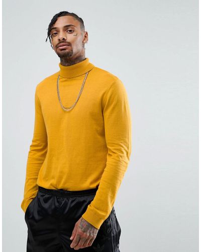 mens mustard roll neck jumper