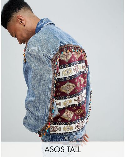 Tall - Giacca di jeans oversize con stampa sul retro e perlineASOS in Denim  da Uomo colore Blu | Lyst