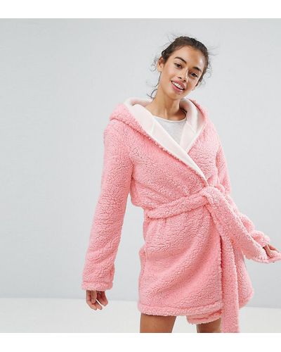 ASOS Fleece Fluffy Cloud Robe With Ears in Pink - Lyst