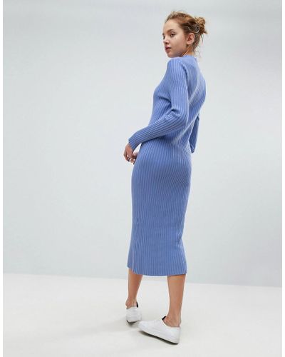 blue knit dress midi