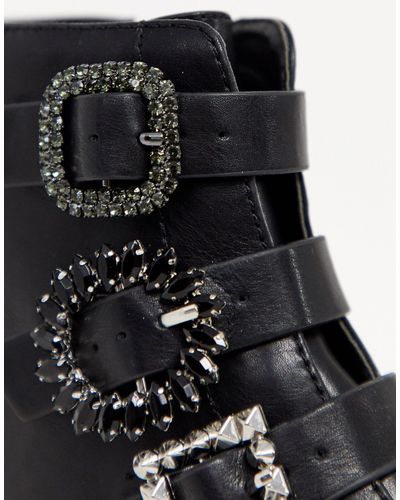 Botines negros con hebilla con pedrería Stradivarius de color Negro | Lyst