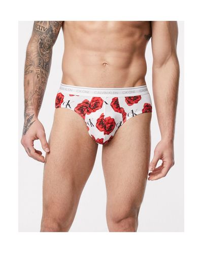 Calvin Klein Cotton Ck One Rose Print Briefs in White for Men - Lyst