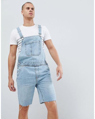 Bershka Denim Dungaree Shorts In Light Blue for Men | Lyst