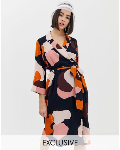 Monki Denim Midi Camo Print Wrap Dress | Lyst