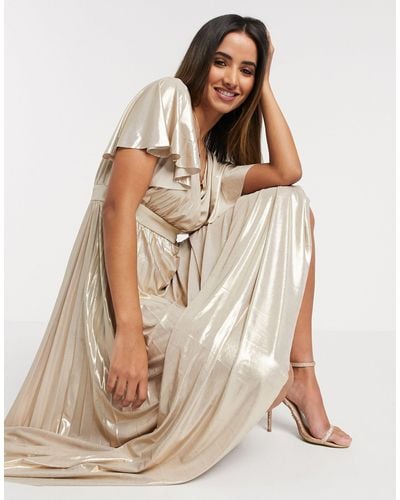 Vestito lungo metallizzato con maniche a cascata oroGoddiva in Materiale  sintetico di colore Metallizzato | Lyst