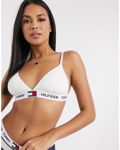 Tommy Hilfiger Synthetic 85 Logo Padded Triangle Bralette in White | Lyst