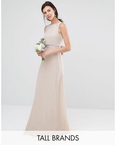 tfnc sateen bow back maxi bridesmaid dress in pink