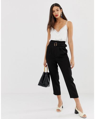 Stradivarius Denim Belted Trouser in Black | Lyst