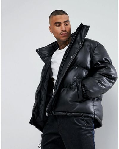 black puffer leather jacket