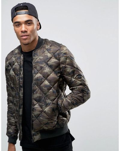Pull&Bear Synthetic Quilted Bomber Jacket In Camo in Green for Men - Lyst