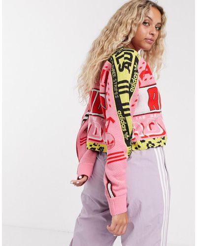 Maglione con stampa stile foulard rosa e rossoadidas Originals in Materiale  sintetico di colore Rosso | Lyst
