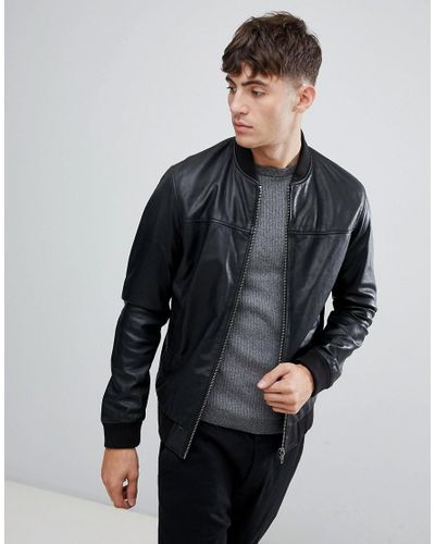 Esprit Leather Bomber Jacket in Black for Men - Lyst