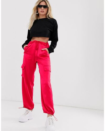 ASOS Synthetic Pocket Detail Utility Trousers in Pink - Lyst