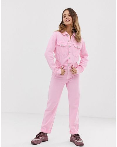Tuta di jeans rosaBershka in Denim di colore Rosa | Lyst