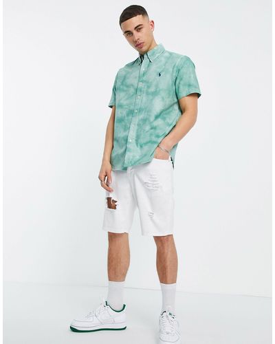 Camicia a maniche corte menta e bianco slavata con nuvole da Uomo di Polo  Ralph Lauren in Verde | Lyst