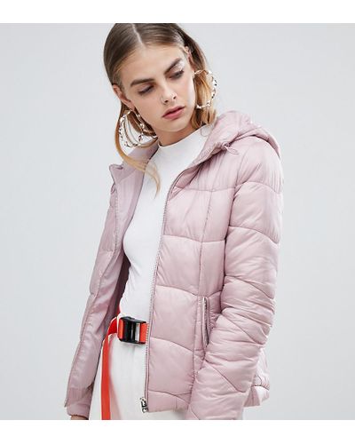 Bershka Denim Light Weight Hooded Padded Jacket in Pink - Lyst