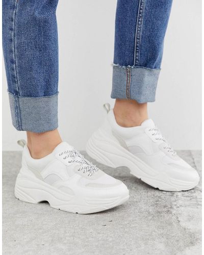 Stradivarius Denim Chunky Trainers in White - Lyst