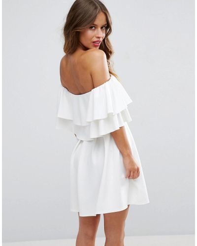 white off the shoulder frill dress