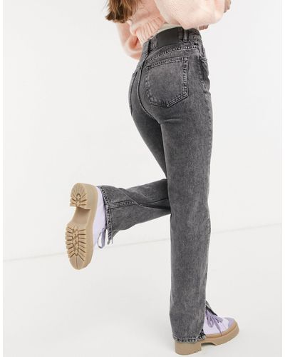 Pull\u0026Bear Denim 90s Straight Leg Jeans With Splits in Grey (Gray) | Lyst