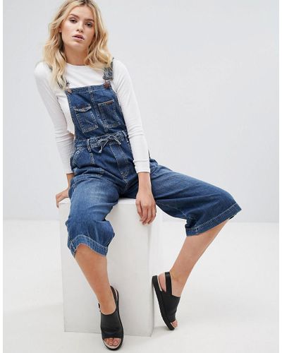 Pepe Jeans Denim Colette Wide Leg Dungaree's in Blue - Lyst